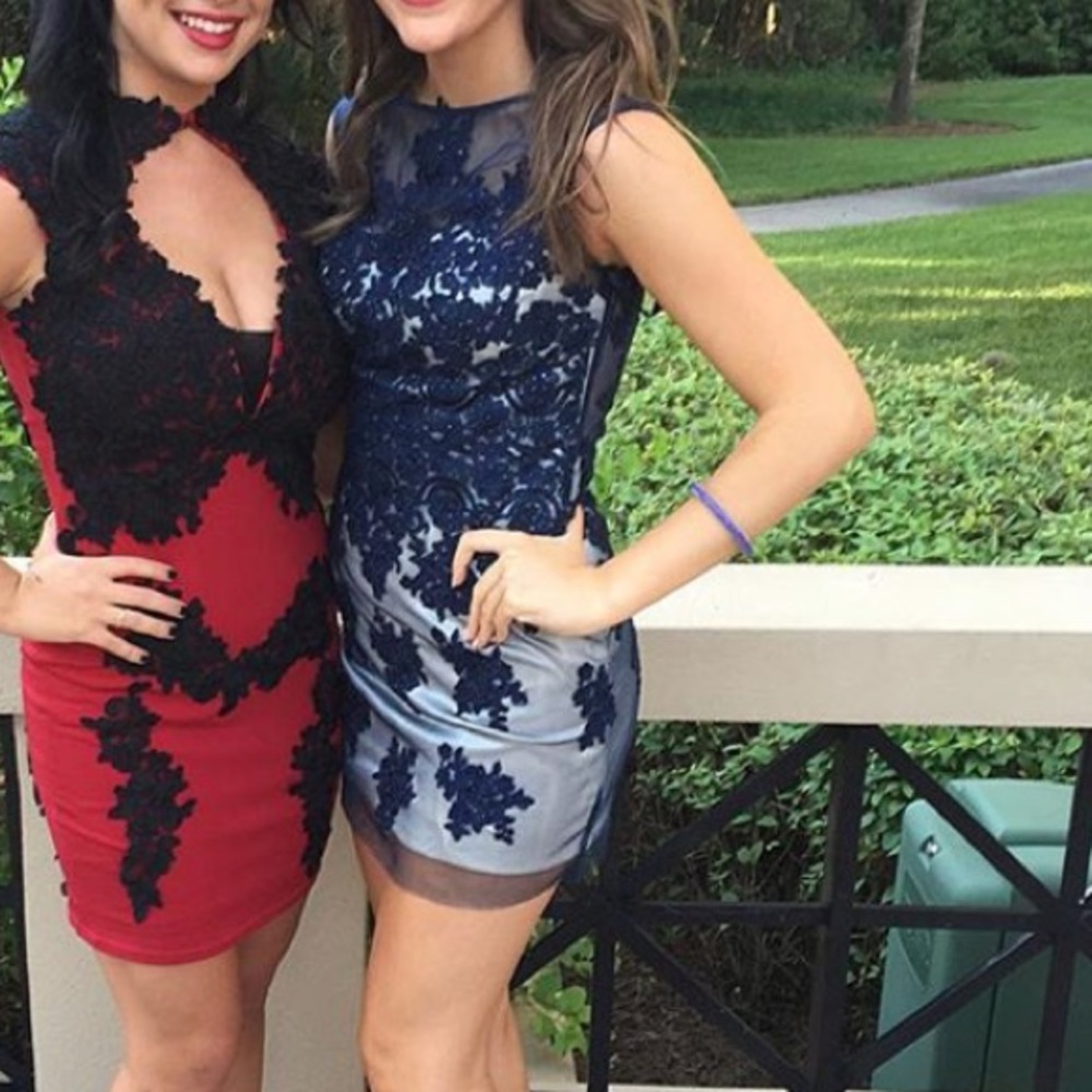 mesh and blue diamond embellished dress